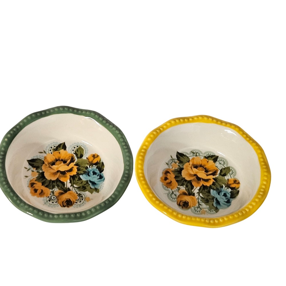 The Pioneer Woman NWT Mini Pie Pans 5in Yellow Blue Rose Shadow Vintage Floral